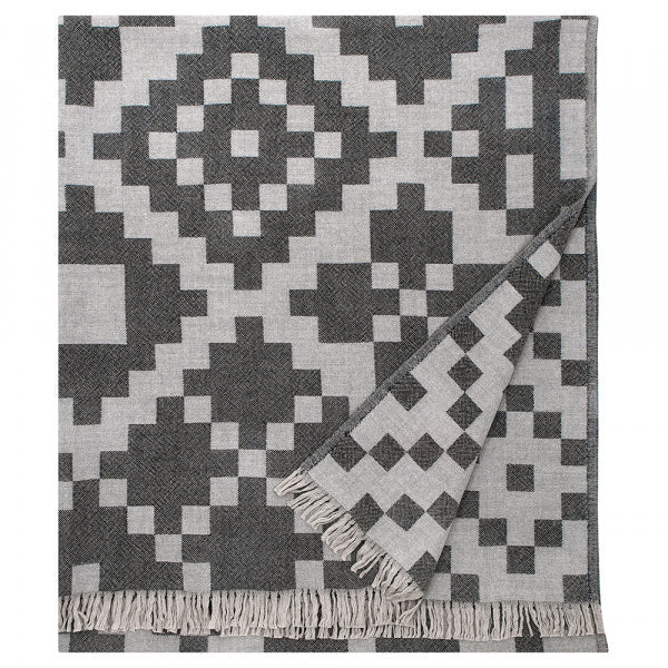 HUVILA ウールブランケット 170×150cm ベージュ×グレー×ブラック