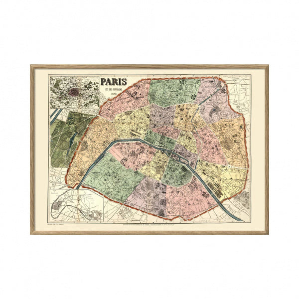 Framed poster, 50x70cm, Map of Paris