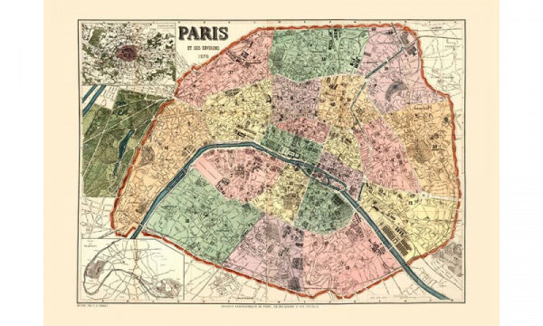 Framed poster, 50x70cm, Map of Paris