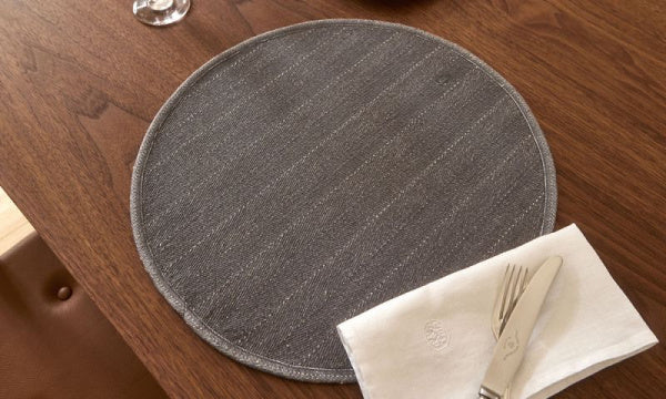 Round Placemats, Herringbone, φ40cm, Set of 2, Dark Gray