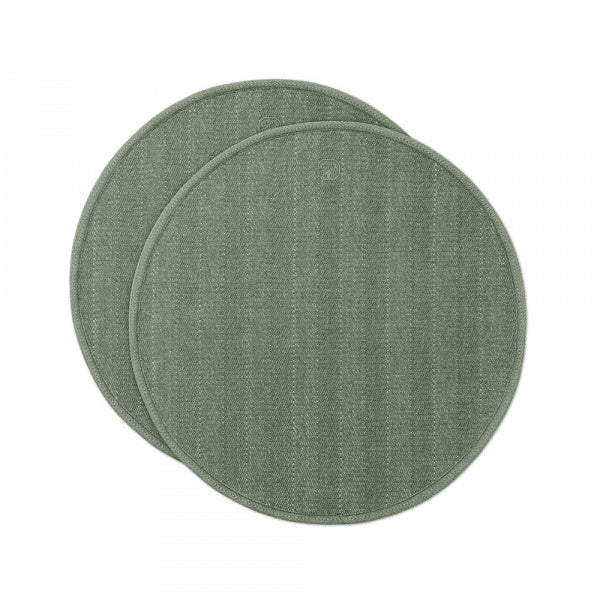 Round Placemats, Herringbone, φ40cm, Set of 2, Mineral Green