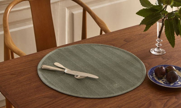 Round Placemats, Herringbone, φ40cm, Set of 2, Mineral Green