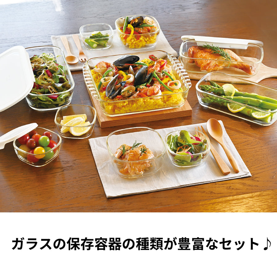 スタッキング耐熱ガラスコンテナ・スクエア 10個セット