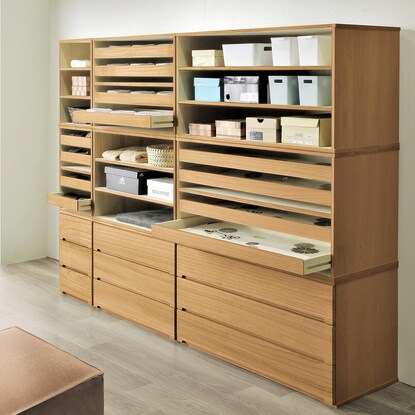 Total paulownia wood unit storage, 3 chest with drawers (width 37 MR)