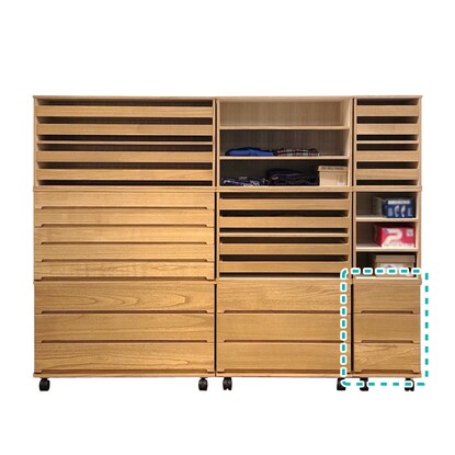 Total paulownia wood unit storage, 3 chest with drawers (width 37 MR)