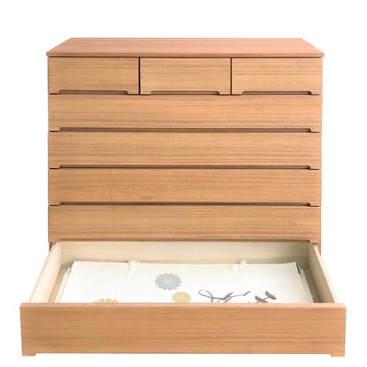 Western-style chest made entirely of paulownia wood with persimmon finish (width 100cm, 7 drawers, MR)