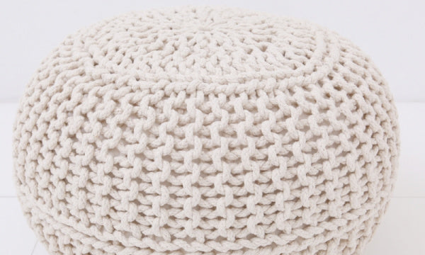 Knit Pouf L 50cm Cushion Ottoman Natural