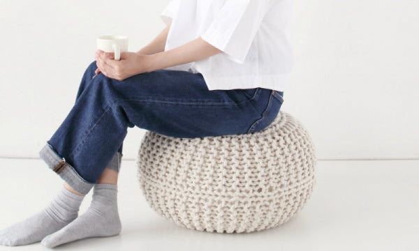 Knit Pouf L 50cm Cushion Ottoman Natural