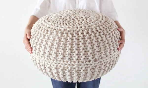 Knit Pouf L 50cm Cushion Ottoman Natural