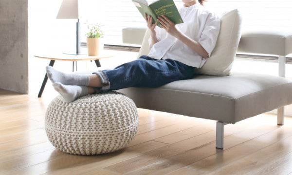 Knit Pouf L 50cm Cushion Ottoman Natural
