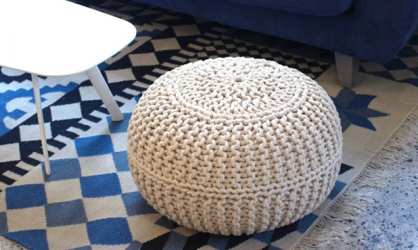 Knit Pouf L 50cm Cushion Ottoman Natural