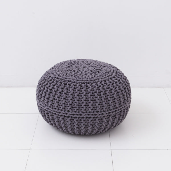 Knit Pouf L 50cm Cushion Ottoman Neutral Gray