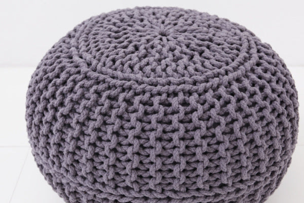 Knit Pouf L 50cm Cushion Ottoman Neutral Gray