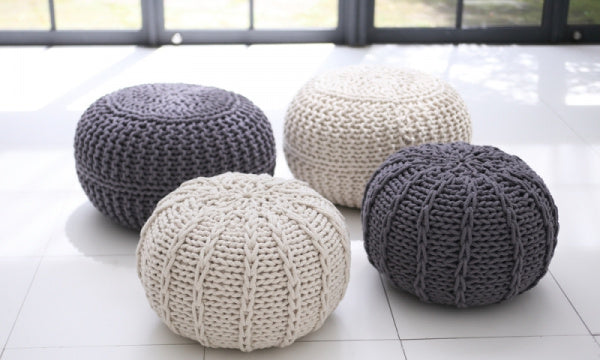 Knit Pouf L 50cm Cushion Ottoman Neutral Gray