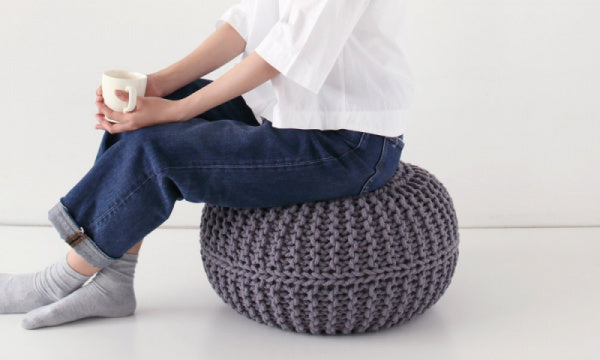 Knit Pouf L 50cm Cushion Ottoman Neutral Gray