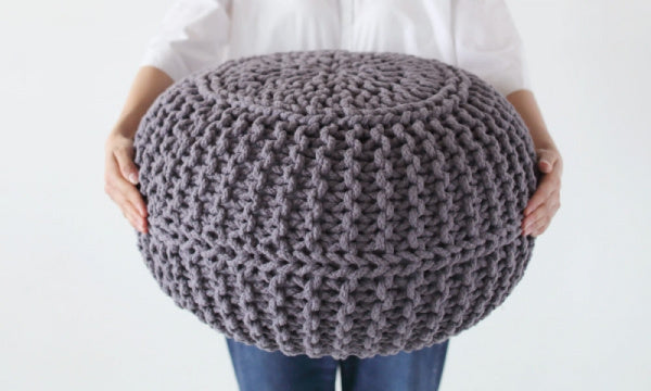 Knit Pouf L 50cm Cushion Ottoman Neutral Gray