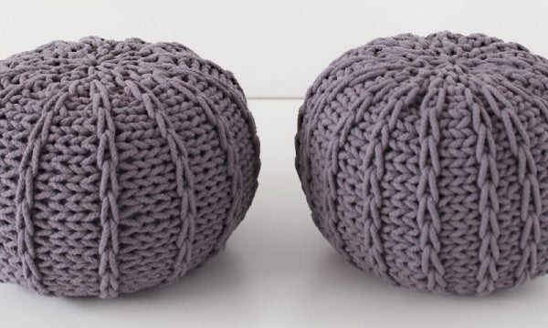 Knit Pouf L 50cm Cushion Ottoman Neutral Gray
