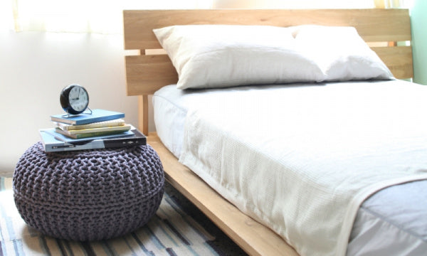Knit Pouf L 50cm Cushion Ottoman Neutral Gray