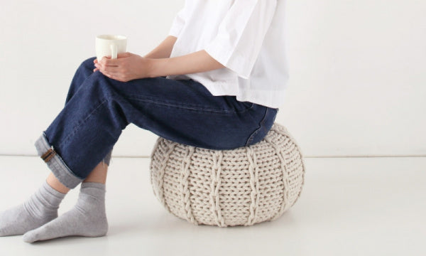 Knit Pouf S 40cm Cushion Ottoman Natural