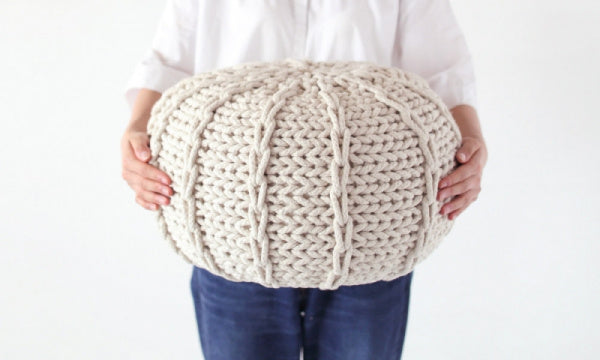 Knit Pouf S 40cm Cushion Ottoman Natural