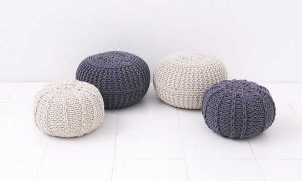 Knit Pouf S 40cm Cushion Ottoman Neutral Gray