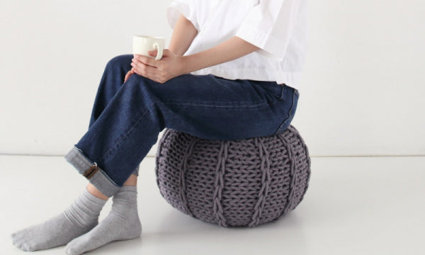 Knit Pouf S 40cm Cushion Ottoman Neutral Gray