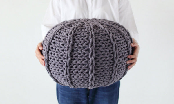 Knit Pouf S 40cm Cushion Ottoman Neutral Gray