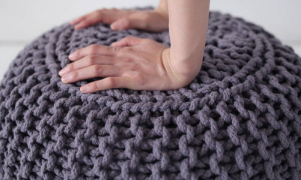 Knit Pouf S 40cm Cushion Ottoman Neutral Gray