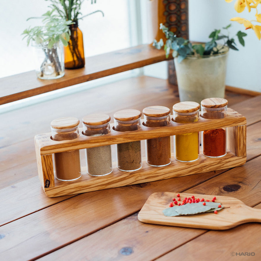 Olive wood spice storage set of 6
