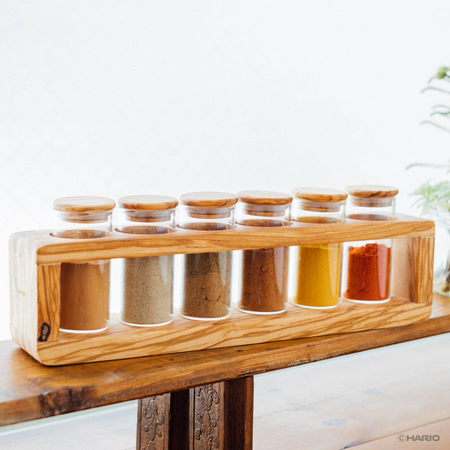 Olive wood spice storage set of 6