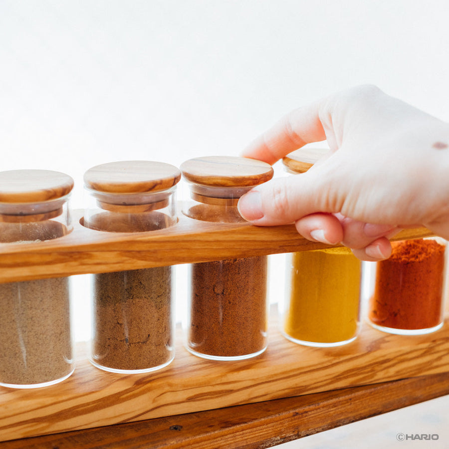 Olive wood spice storage set of 6