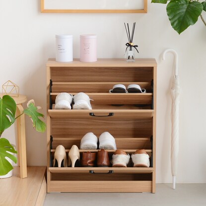 Natural design two-tiered slim shoe box (NA)