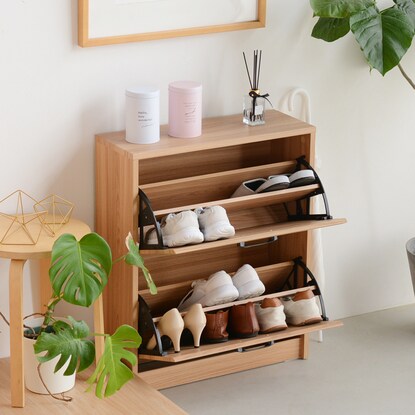 Natural design two-tiered slim shoe box (NA)