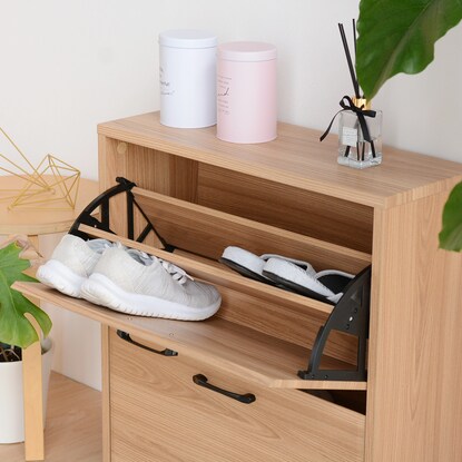 Natural design two-tiered slim shoe box (NA)