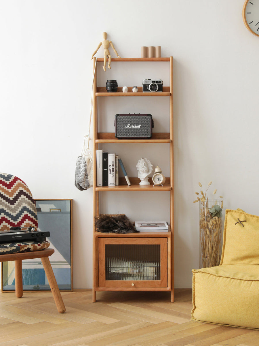 Open wood rack with mall glass door
