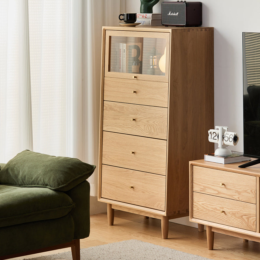 White oak five-drawer chest
