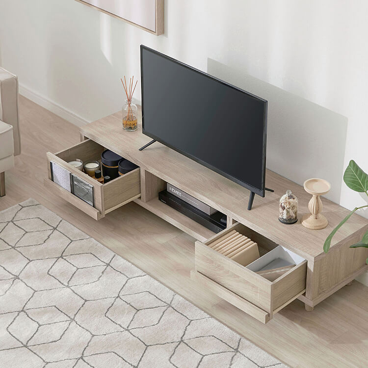 Low TV stand with storage and drawers