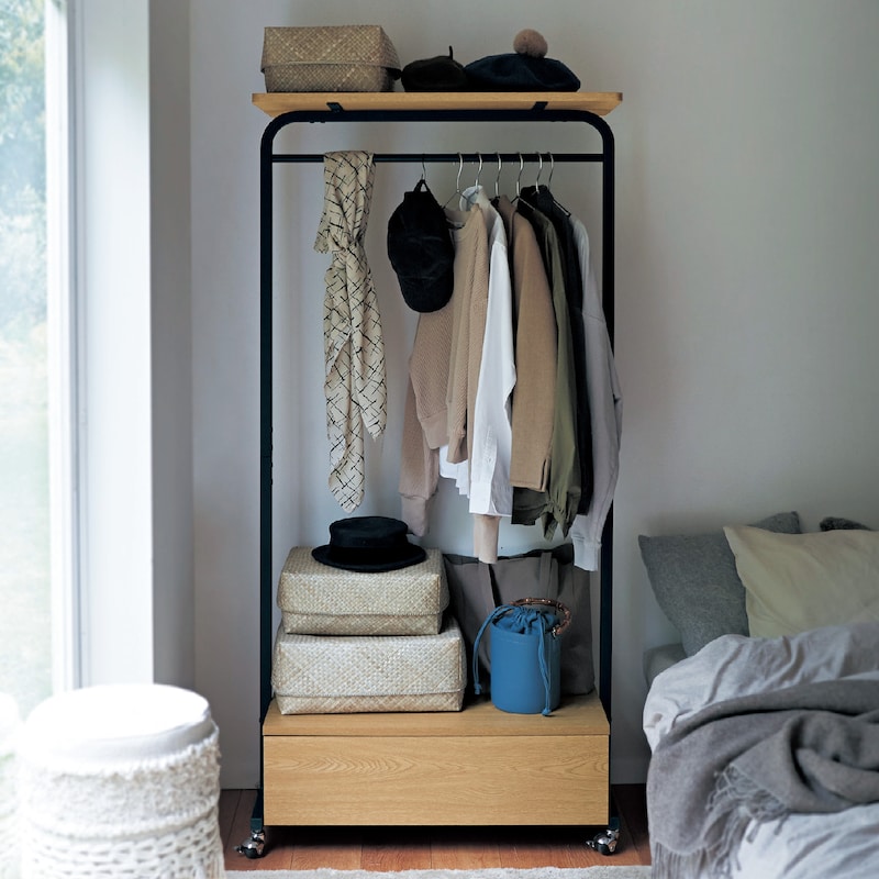 Hanger rack with drawers and casters