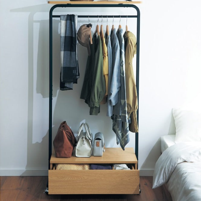 Hanger rack with drawers and casters