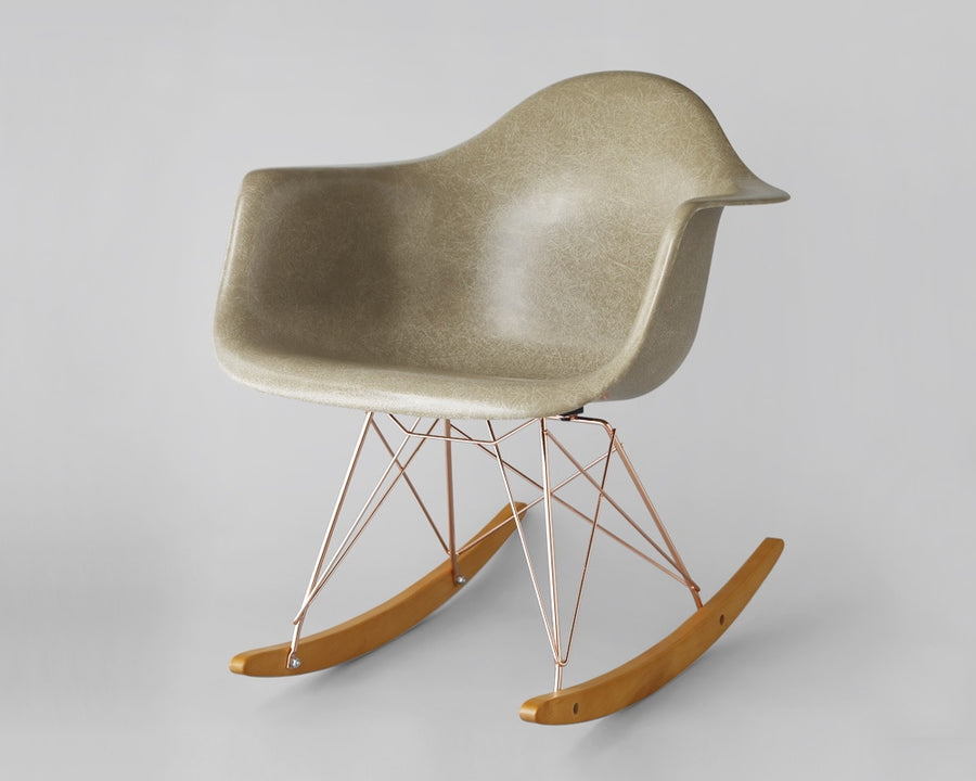 GS Fiberglass Arm Shell Rocker Chair by Modernica Pebble
