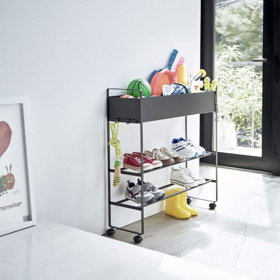 tower entrance storage rack with casters