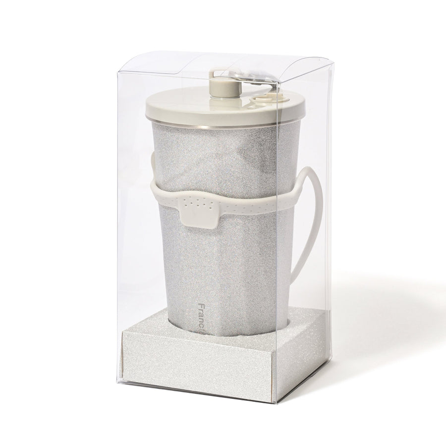 ストロー付きステンレスタンブラー グリッター シルバー