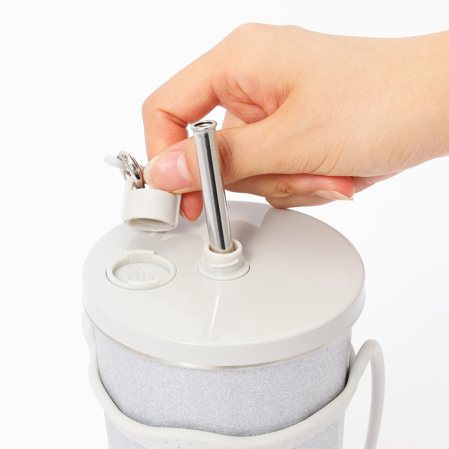 ストロー付きステンレスタンブラー グリッター シルバー