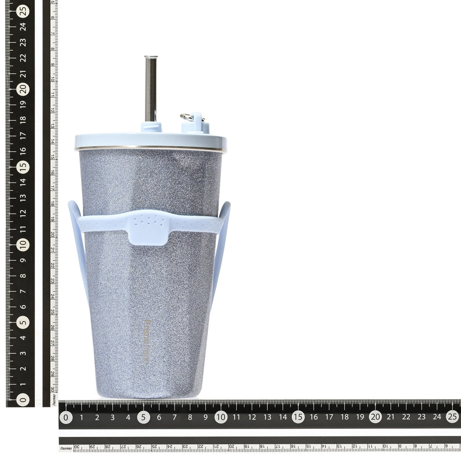 ストロー付きステンレスタンブラー グリッター ブルー