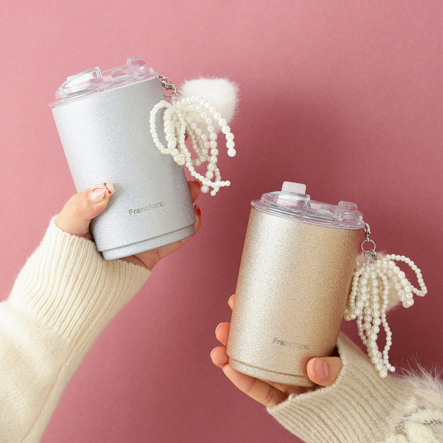 チャーム付きステンレスタンブラー グリッター シルバー