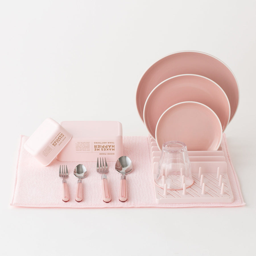 Drying Dish Rack &amp; Mat Set, Pink