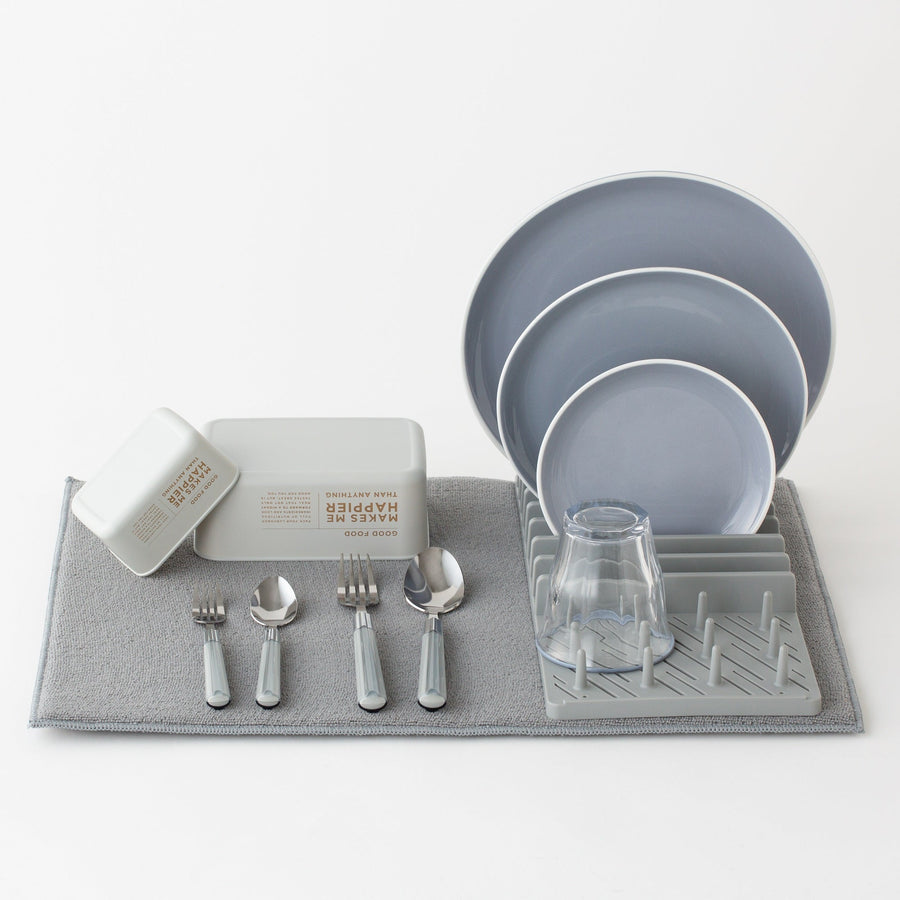 Drying Dish Rack &amp; Mat Set, Grey