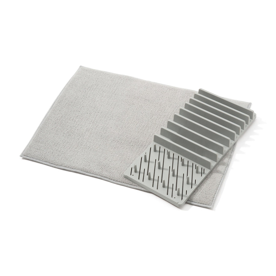 Drying Dish Rack &amp; Mat Set, Grey