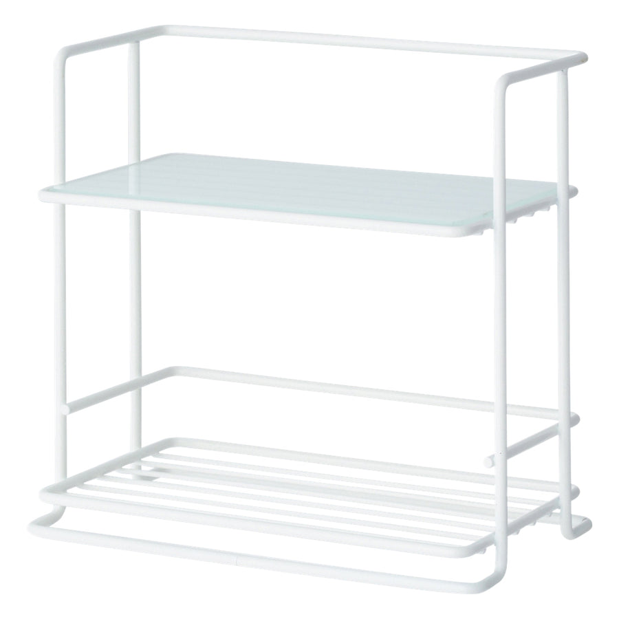 Wire Kitchen Rack with Glass Top, S, White