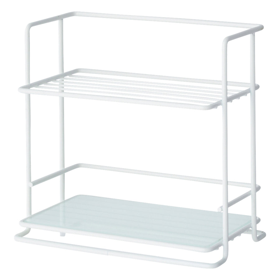 Wire Kitchen Rack with Glass Top, S, White